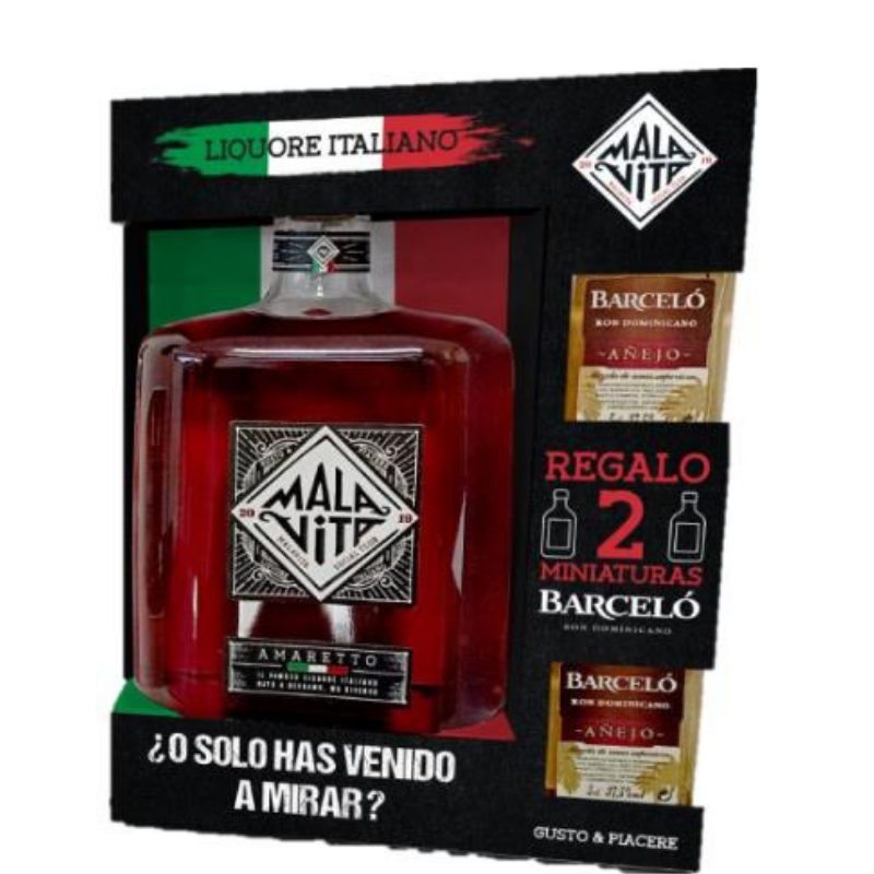 MALAVITA Amaretto + regalo x2 BARCELO miniatura