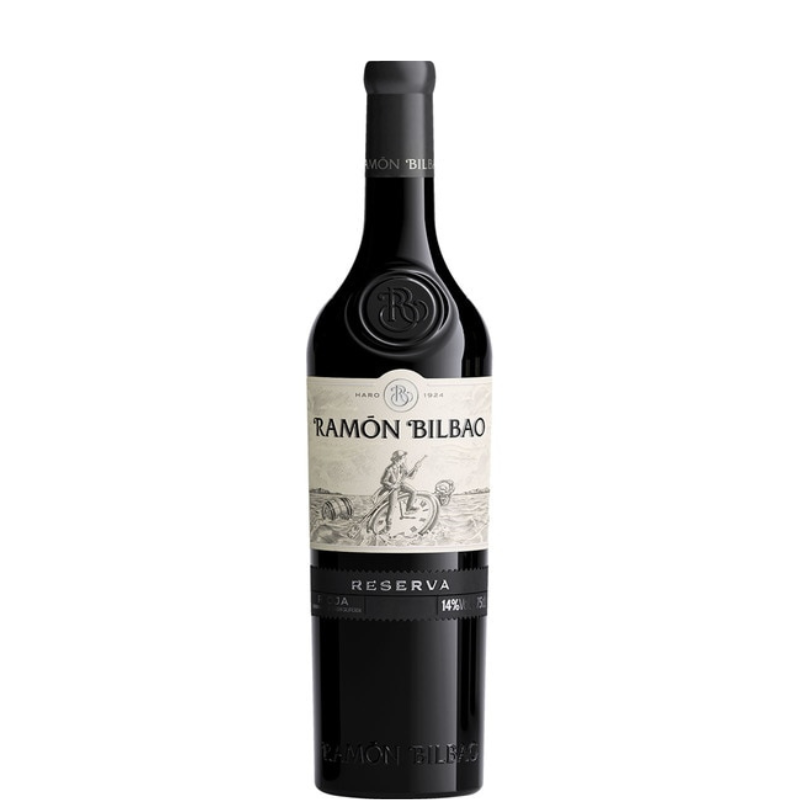 Botella de vino Rioja Ramon Bilbao Reserva 2018 de la Bodega Ramon Bilbao.