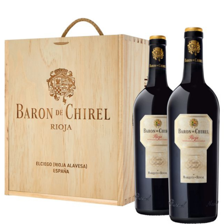 2 botellas de Baron de Chirel Reserva 2020 con estuche de madera