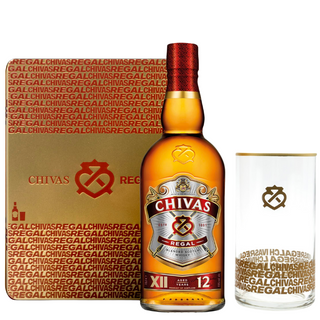 Chivas Regal 12 Metal case + golden glass