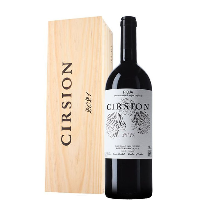 Botella de Cirsion 2021 con estuche de madera