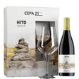 Estuche de vino Hito con una copa de vino de cristal