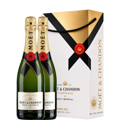 2 botellas de moet en estuche twin set