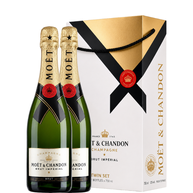 2 botellas de moet en estuche twin set